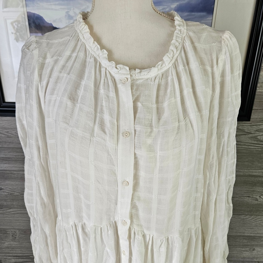 Free People Edie Dress Button Front Tiered Maxi Dress Ivory Size M Boho Cottage - Picture 7 of 16